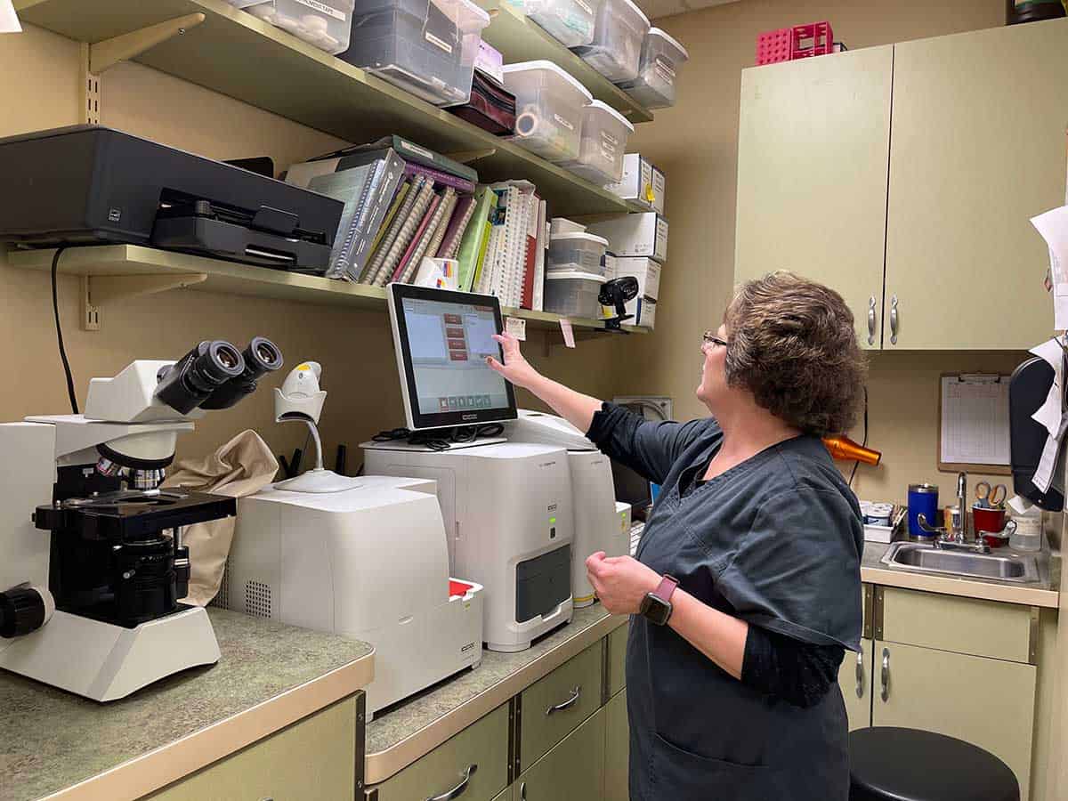 One of our staff performing diagnostics in our on-site laborator One of our staff performing diagnostics in our on-site laboratory